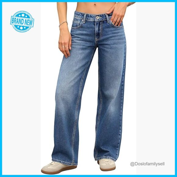 Denim - Low Rise Baggy Jeans Stretchy Y2K Wide Leg Boyfriend Straight Denim Pants